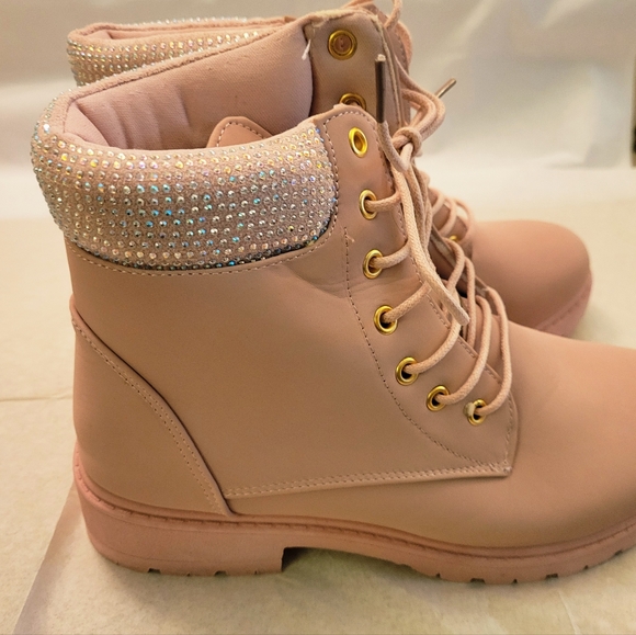 Rouge! Pink Combat Moto Boots Lace-Up Design - Picture 2 of 2